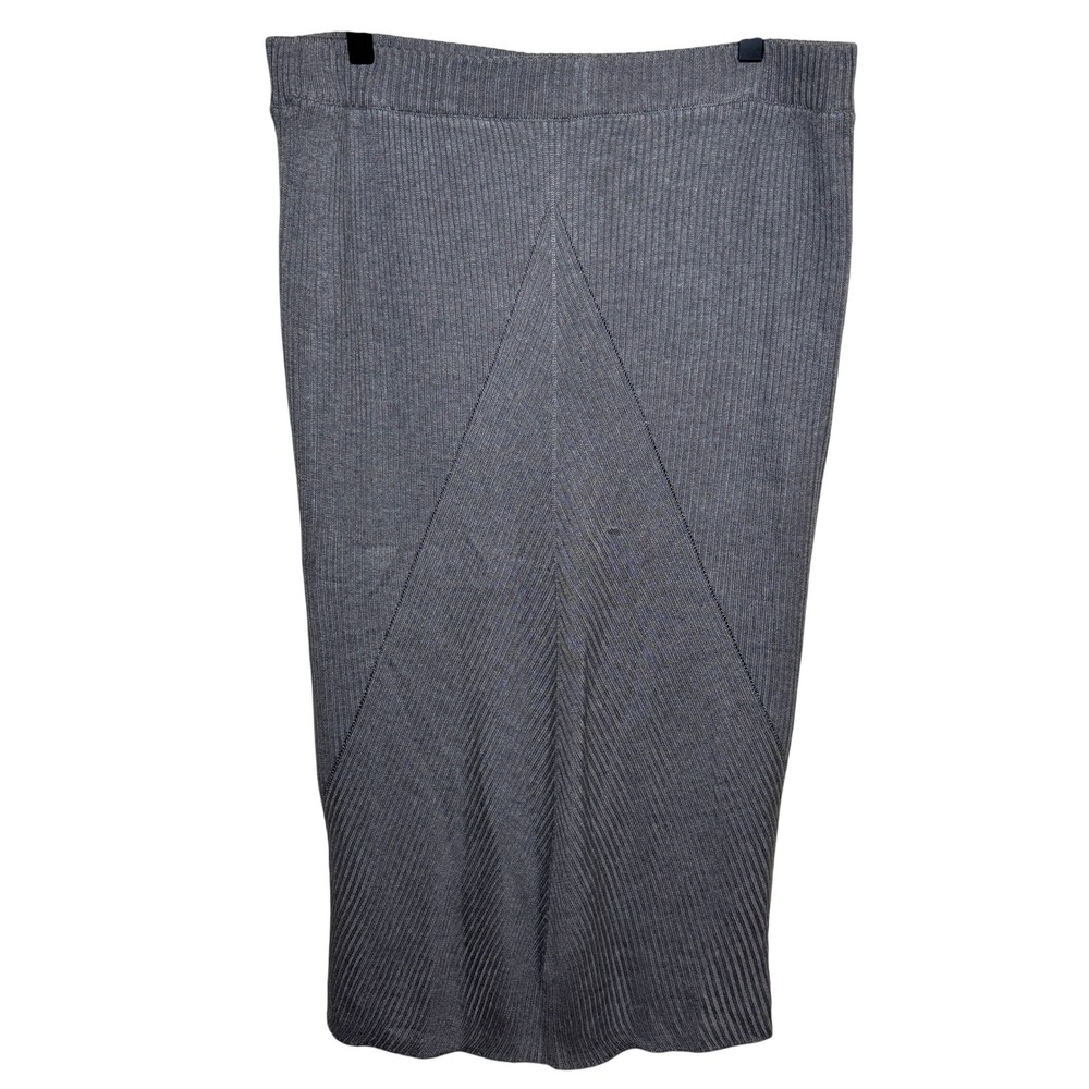 Cato Gray Ribbed Knit Triangular Seam Pull On Bodycon Midi Pencil Skirt Womens L